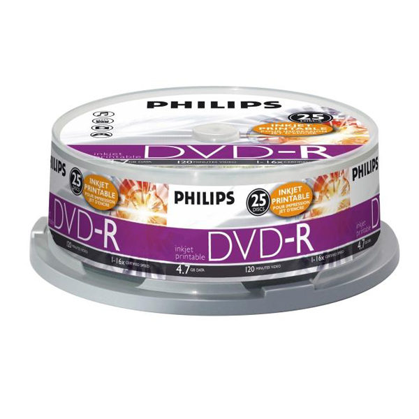 PHILIPS DVD+R INKJET PRINTABLE 120min 4.7GB 16x 25PCS – Right Price Ink
