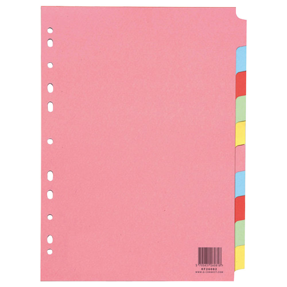 10-Part Subject Divider A4 Multipunched Assorted Colours Q-Connect KF26082 - Image 2
