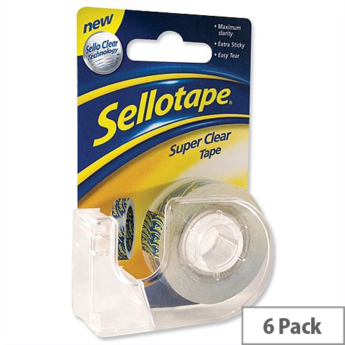 Sellotape Super Clear Tape Rolls with Dispenser 18mm x 15m Pack 6