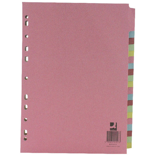 20-Part Subject Divider A4 Multipunched Assorted Colours Q-Connect KF01517