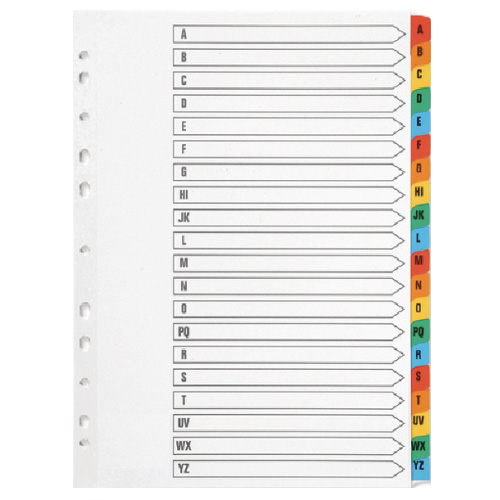 A-Z Index A4 Multi-Punched 20-Part Reinforced White Multi-Colour Tabbed Q-Connect KF01523