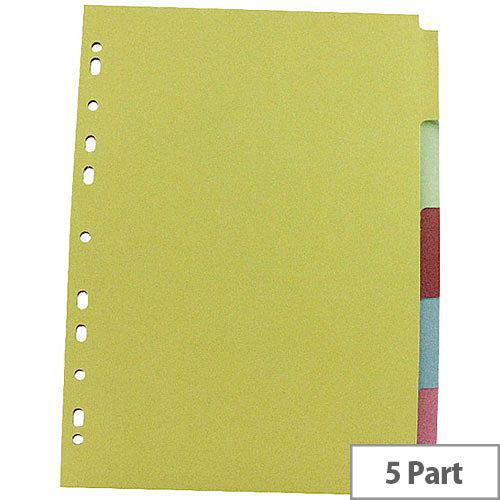 5-Part Subject Dividers A4 Multipunched Assorted Colour Q-Connect KF26081