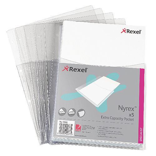 Rexel Extra Capacity A4 Punched Pocket Half Front A4 Pack 5