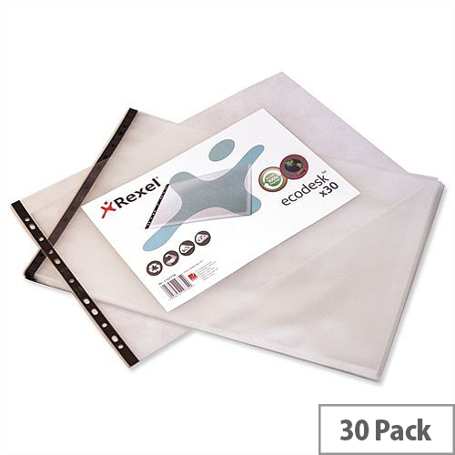 Rexel Eco Punched Pocket Multipunched Short Edge Top Opening A3 Clear 2102578 Pack 30