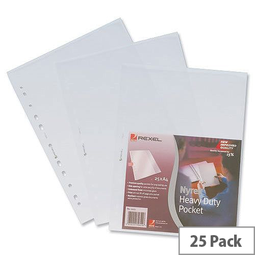 Rexel Heavy Duty Side Opening Punched Pocket A4 Clear Pack 25