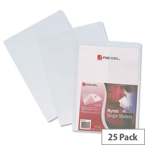 Rexel Nyrex Single Wallet with Inside Pocket A4 Clear Pack 25