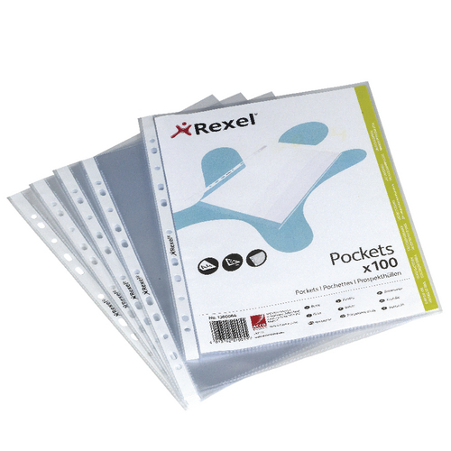 Rexel Premium Top Opening Punched Pockets A5 Pack of 100