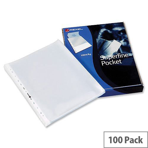 Rexel Superfine Punched Pocket A4 Clear Pack 100
