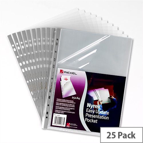 Rexel Top and Side Opening Punched Poly Pocket Clear A4 Grey Strip Pack 25