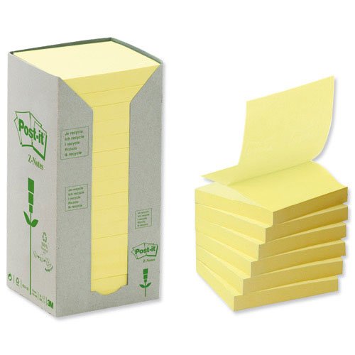Post-it Z-note Tower Recycled Yellow 100 Sheets per Pad 76x76mm Pack 16