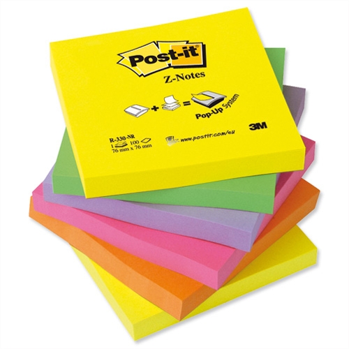 Post-it Z-Notes 76x76mm Neon Rainbow Pack 6